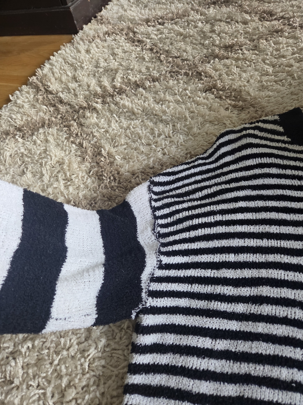 Black and White Striped Crewneck Sweater - Relaxed Knit Pullover - Picture 2 of 5
